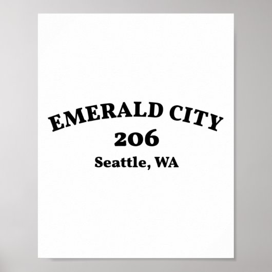 Poster Seattle Washington Code de zone 206 Emerald City (Devant)