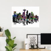 Poster Seattle, Washington en graffiti (Bureau à domicile)