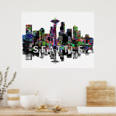Poster Seattle, Washington en graffiti (Cuisine)