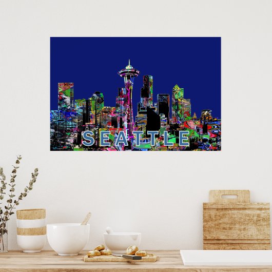 Poster Seattle, Washington en graffiti (Cuisine)