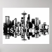 Poster Seattle, Washington en noir et blanc (Devant)