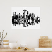 Poster Seattle, Washington en noir et blanc (Cuisine)