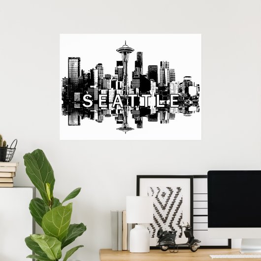 Poster Seattle, Washington en noir et blanc (Bureau à domicile)