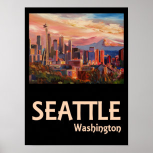 Poster Seattle Washington Retro Travel