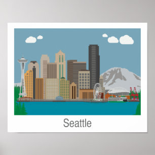 Poster Seattle, Washington Skyline Imprimer - Poster/toil