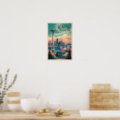 Poster Seattle Washington Skyline Voyage Art Rétro (Cuisine)