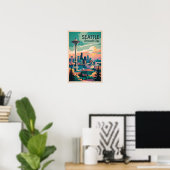 Poster Seattle Washington Skyline Voyage Art Rétro (Bureau à domicile)