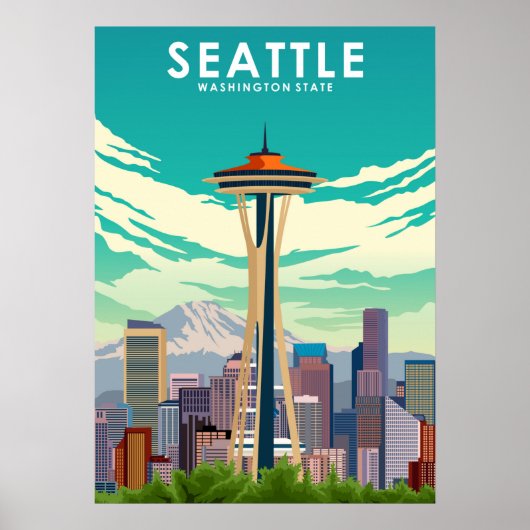 Poster Seattle Washington State United States Travel (Devant)