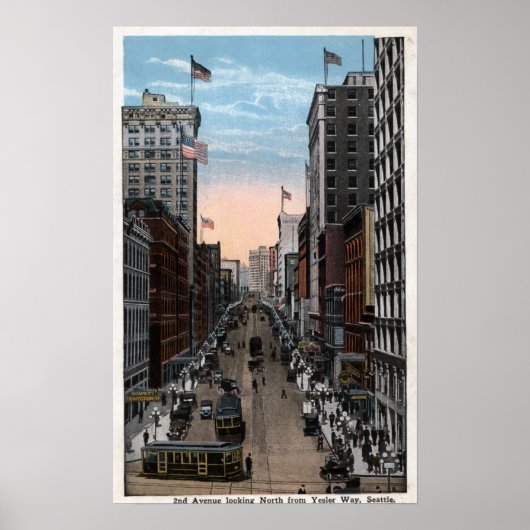 Poster Seattle, Washington - Vue Nord de la 2e (Devant)