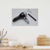 Poster Sèche-cheveux avec ciseaux et peigne (Cuisine)