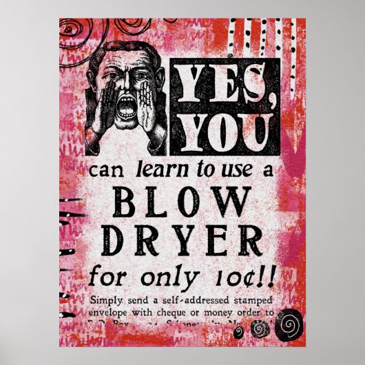 Poster Sèche-souffle - Drôle Annonce Vintage (Devant)