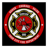 Poster Secourt de pompier AJOUTER LE NOM Insigne du servi (Devant)