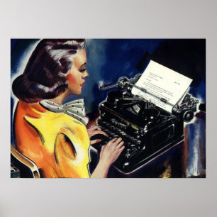 Poster Secrétaire vintage Typing Letter de cadre