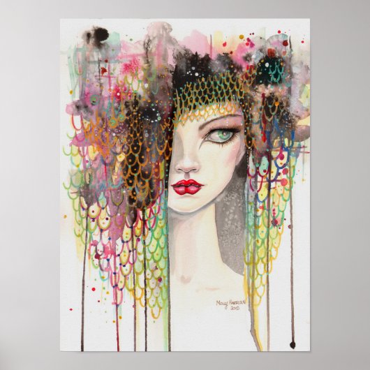 Poster Secrets Fantaisie Art Moderne Gitane Femme Aquarel (Devant)