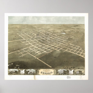 Poster Sedalia Missouri 1869 Carte panoramique antique
