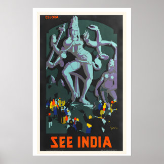 Poster See India Maharashtra Ellora Caves Vintage Travel