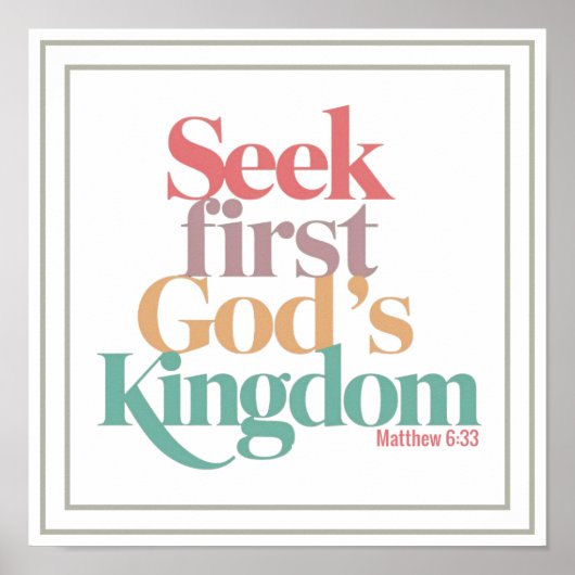 Poster Seek First God's Kingdom Matthew 6:33 Biblical (Devant)