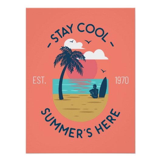 Poster Séjournez Cool Summer's Here Beach Sunset (Devant)