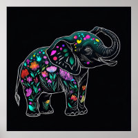 Sel Eléphant mignon avec ligne de fleurs colorées