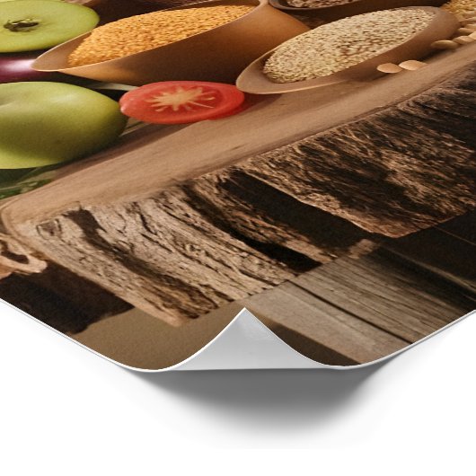 Poster Sélection d'aliments sains sur Arrière - plan en b (Coin)