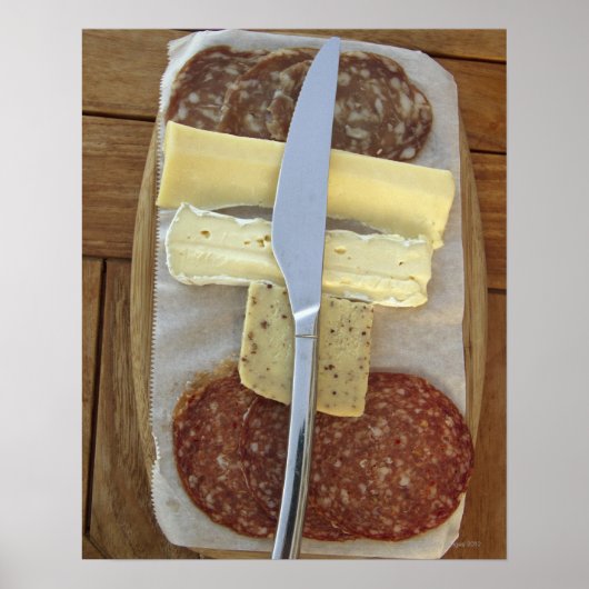 Poster Sélection de fromages gourmands et de viandes coup (Devant)