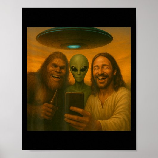 Poster Selfie Bigfoot Jésus Alien - Cryptide Drôle Sasqua (Devant)