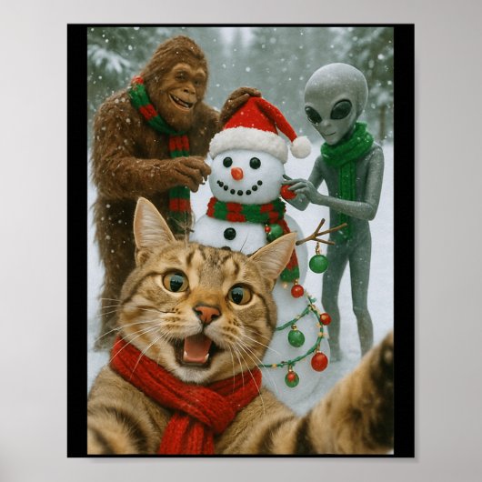 Poster Selfie Chat De Noël Drôle Avec Alien Bigfoot &amp (Devant)