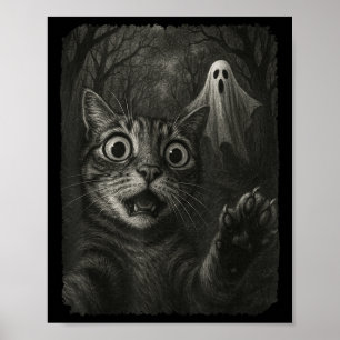 Poster Selfie Chat Halloween Drôle Avec Soky Chat Ghost L