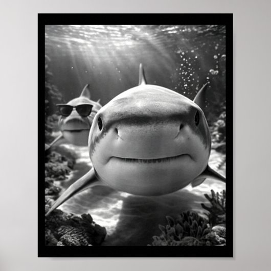 Poster Selfie d'animal de requin cool (Devant)