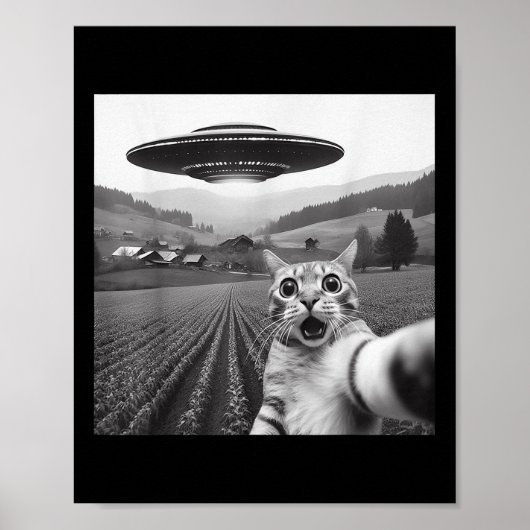 Poster Selfie De Chat Avec Alien Ufo Drôle Cadeaux De Cha (Devant)