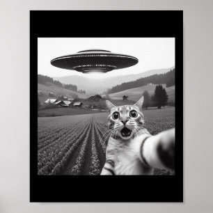 Poster Selfie De Chat Avec Alien Ufo Drôle Cadeaux De Cha