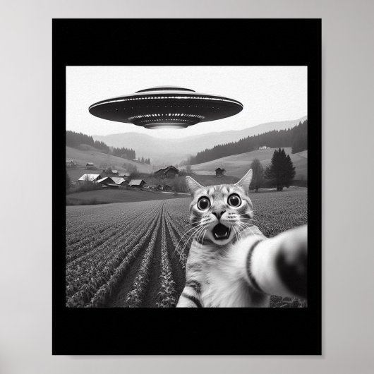 Poster Selfie De Chat Avec Alien Ufo Drôle Cadeaux De Cha (Devant)