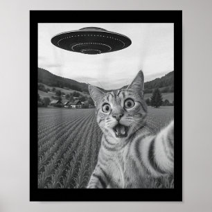 Poster Selfie De Chat Avec Alien Ufo Funny Chat Drôle Ali