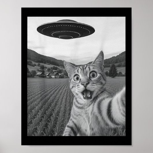 Poster Selfie De Chat Avec Alien Ufo Funny Chat Drôle Ali (Devant)