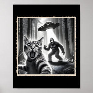 Poster Selfie De Chat Avec Bigfoot Et Ufo Funny Sasquatch