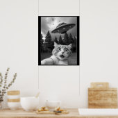 Poster Selfie de chat drôle avec des drones Aliens UFO (Cuisine)