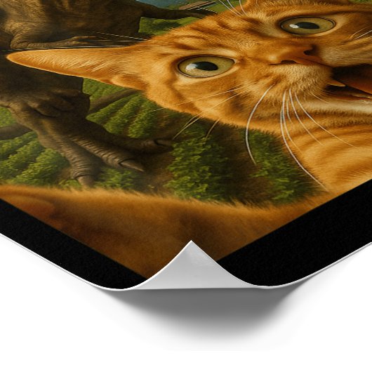 Poster Selfie De Chat Graphique Drôle Avec T-rex À Riding (Coin)