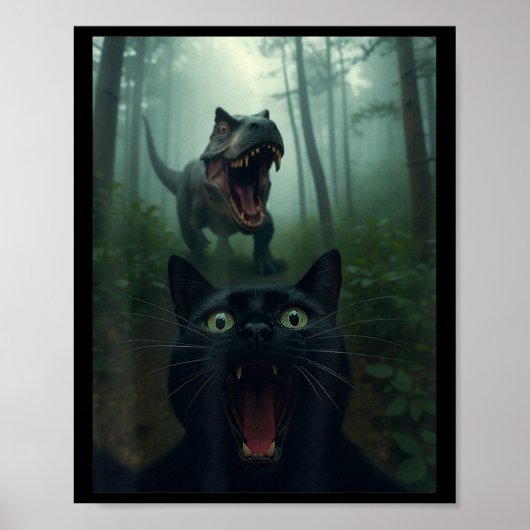 Poster Selfie De Chat Noir Drôle Avec Forêt De Dinosaure  (Devant)