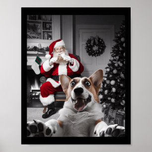 Poster Selfie De Chien De Corgi De Noël Drôle Avec Le Pèr