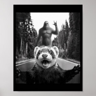 Poster Selfie de furet avec Bigfoot drôle pour hommes fem