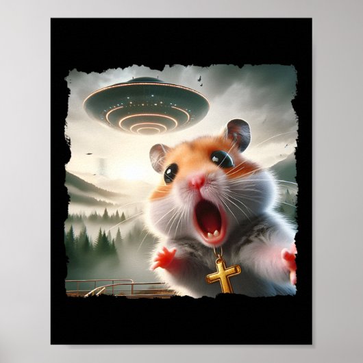 Poster Selfie de hamster drôle avec un voyage alien mème (Devant)