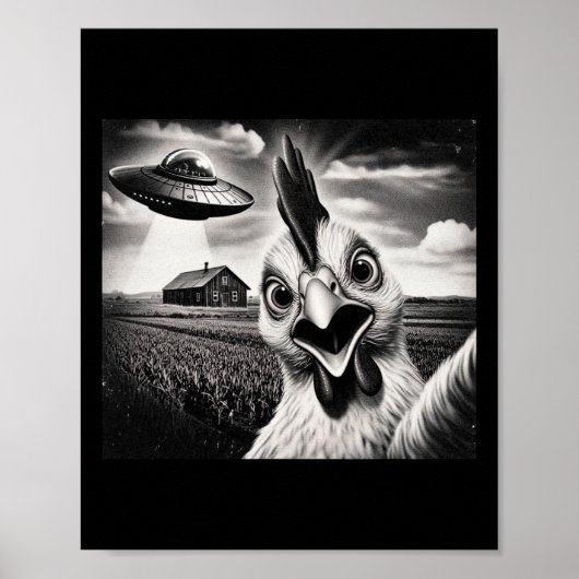 Poster Selfie de poulet extraterrestre avec Ufo (Devant)