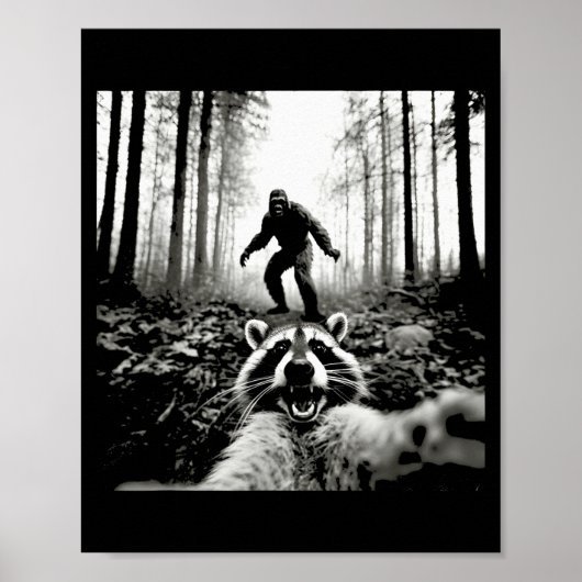 Poster Selfie de raton laveur drôle avec Sasquatch Bigfoo (Devant)