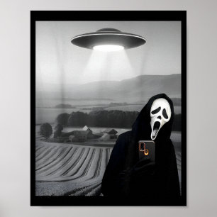 Poster Selfie d'horreur de visage effrayant mignon avec u