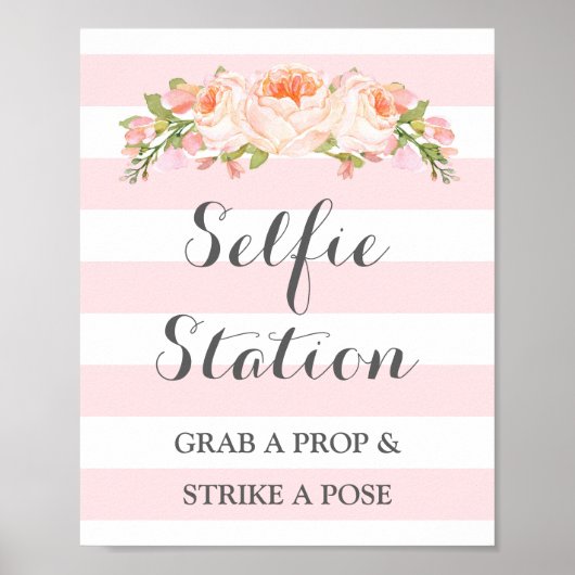Poster Selfie Station Signal Mariage Fleurs Roses Fleurs (Devant)