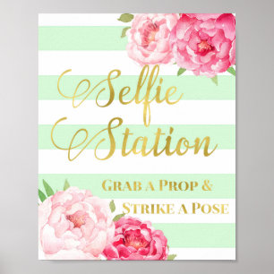 Poster Selfie Station Signal Rose Floral Gold Mint Stripe