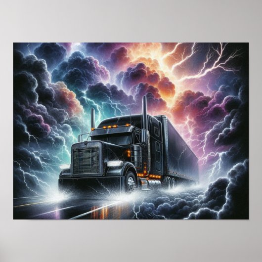 Poster Semi Camion dans une tempête de foudre vibrante (Devant)