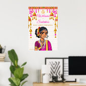 Poster Semi Saree cérémonie mignonne fille indienne signe (Bureau à domicile)