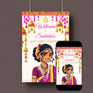Poster Semi Saree cérémonie mignonne fille indienne signe