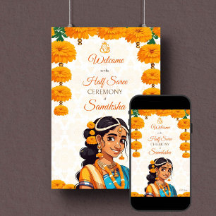 Poster Semi Saree cérémonie mignonne fille indienne signe